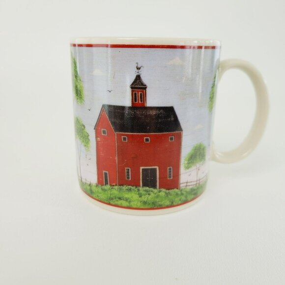 Sakura Warren Kimble Barns Coffee Mug Set of 4 Folk Art Countryside Farm c.1998 - Picture 3 of 9